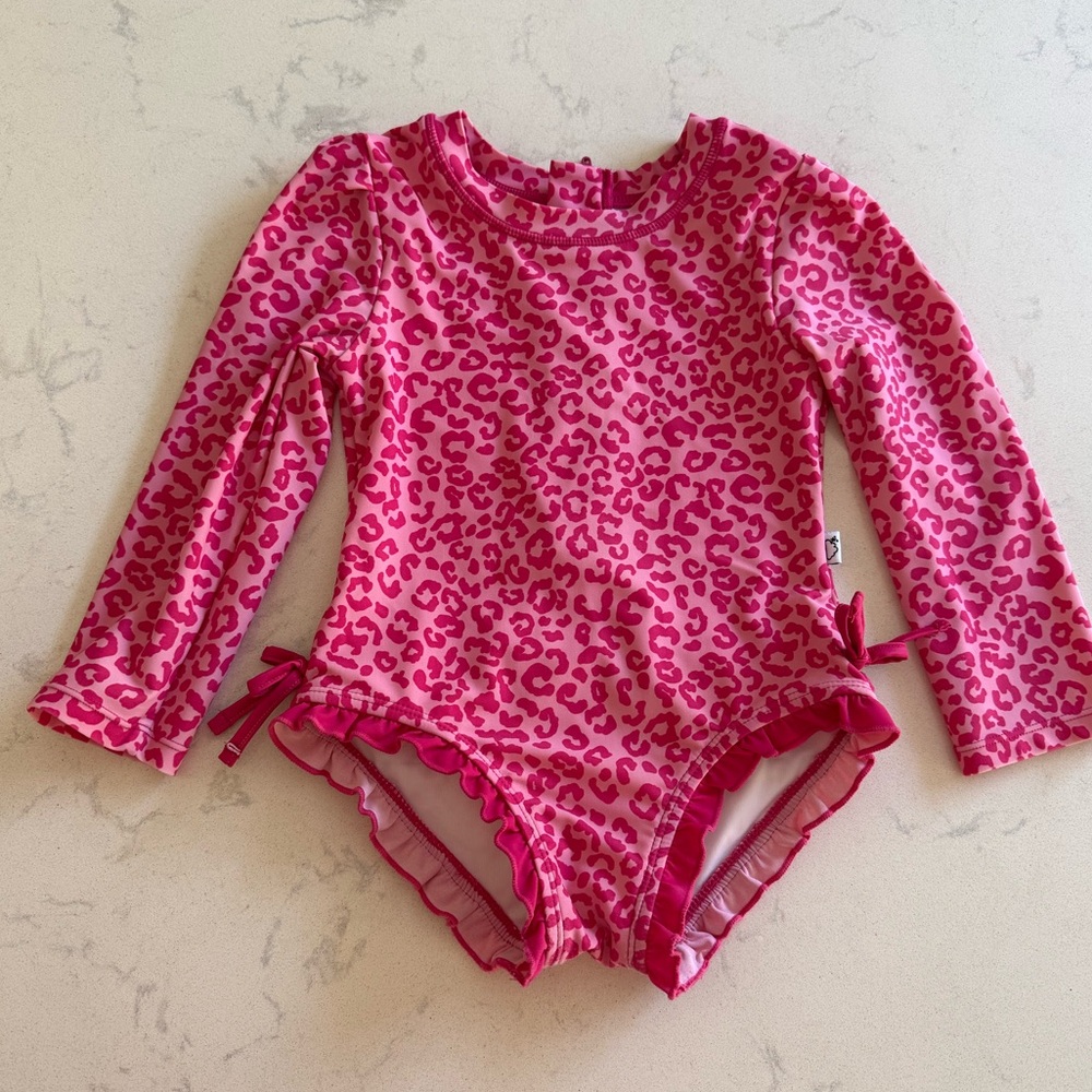 Dream Big Little Co Pink Cheetah Print Long-Sleeve Rashguard Swimsuit